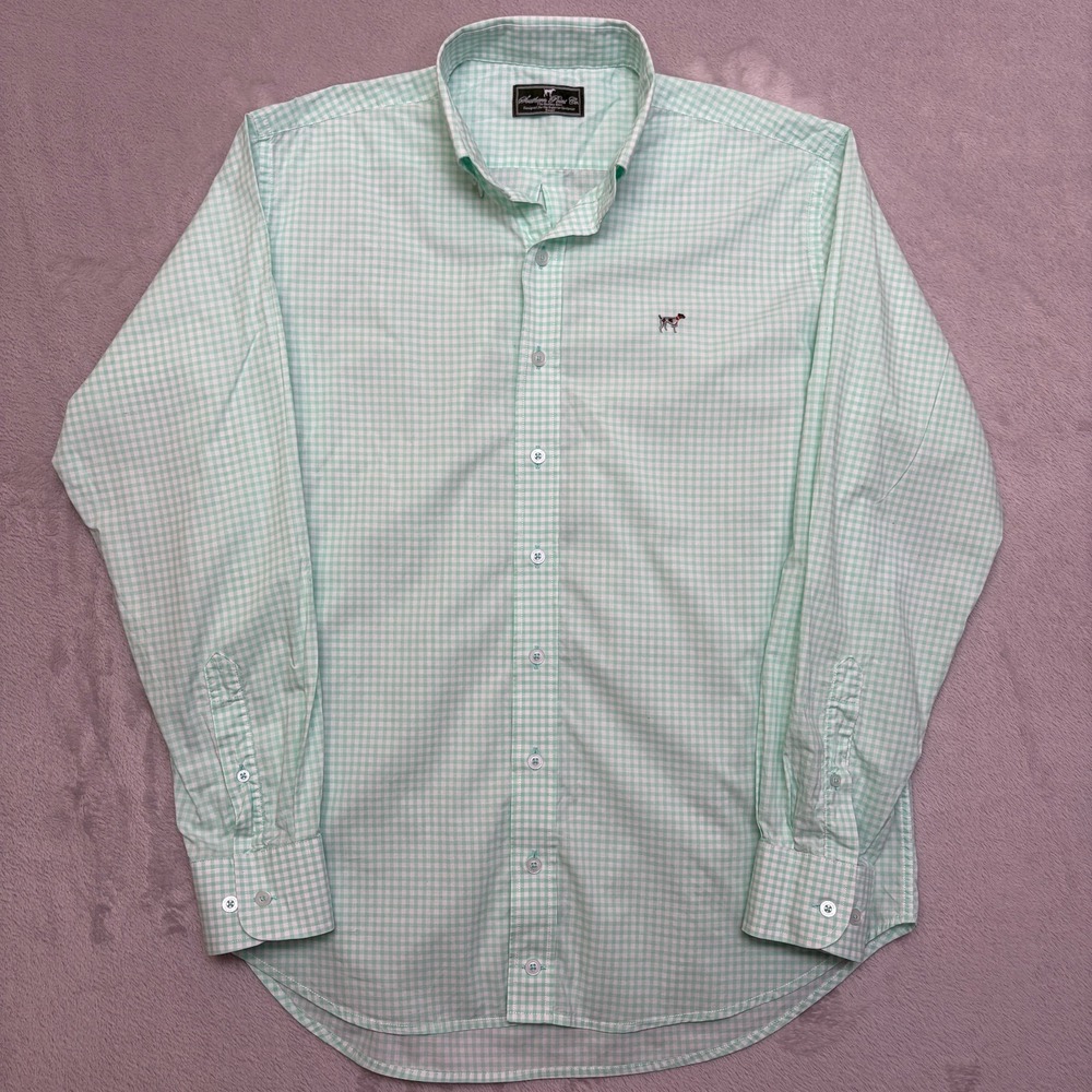 Southern Point Co. Gingham Hadley Shirt S embroidered dog 100% cotton made Peru